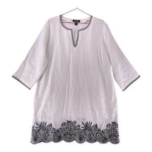 Lands’ End White 100% Linen Embroidered Tunic Top, Dress, Swimsuit Cover XL